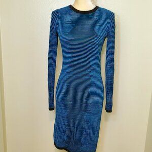 Women's MICHAEL KORS Long Sleeve Sweater Knit Dress Black Turquoise Sz S EUC